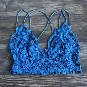 Free People FP One Adella Crochet Lace Bralette Blue Medium